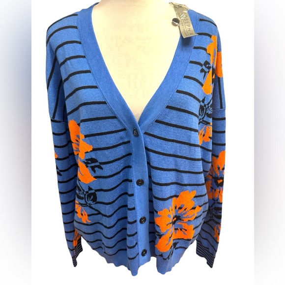 JOSEPH A Cardigan Floral Striped Button front Sweater Size Medium NWT - Picture 5 of 16